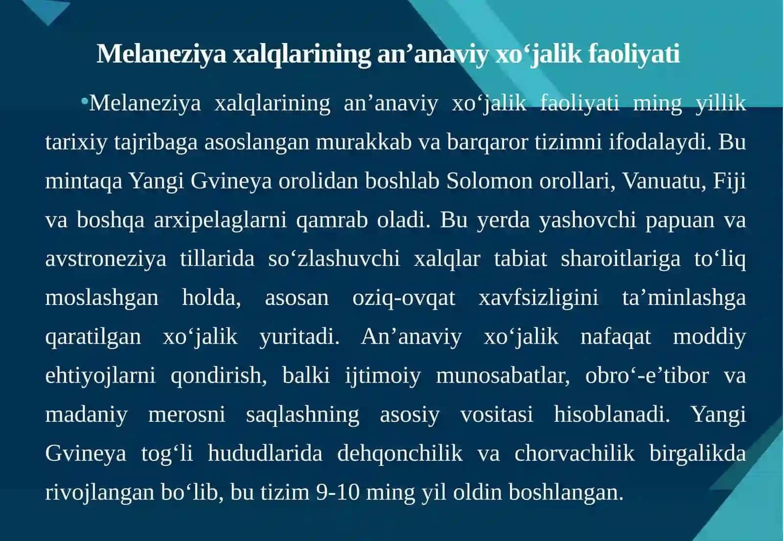 Melaneziyaxalqlar ixoʻjaligi va madaniyati 4