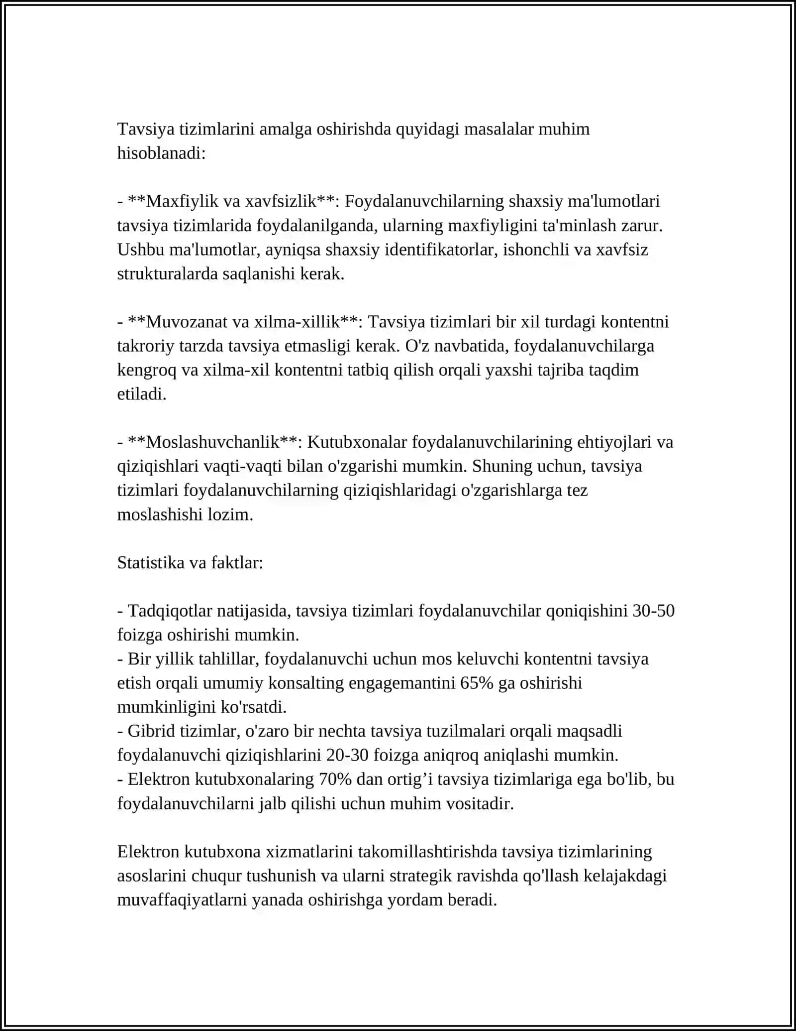 KUTUBXONA ELEKTRON XIZMATLARINI TAKOMILLASHTIRISH TAVSIYA TIZIMLARI AVTOMATIK KATALOGLASHTIRISH 4