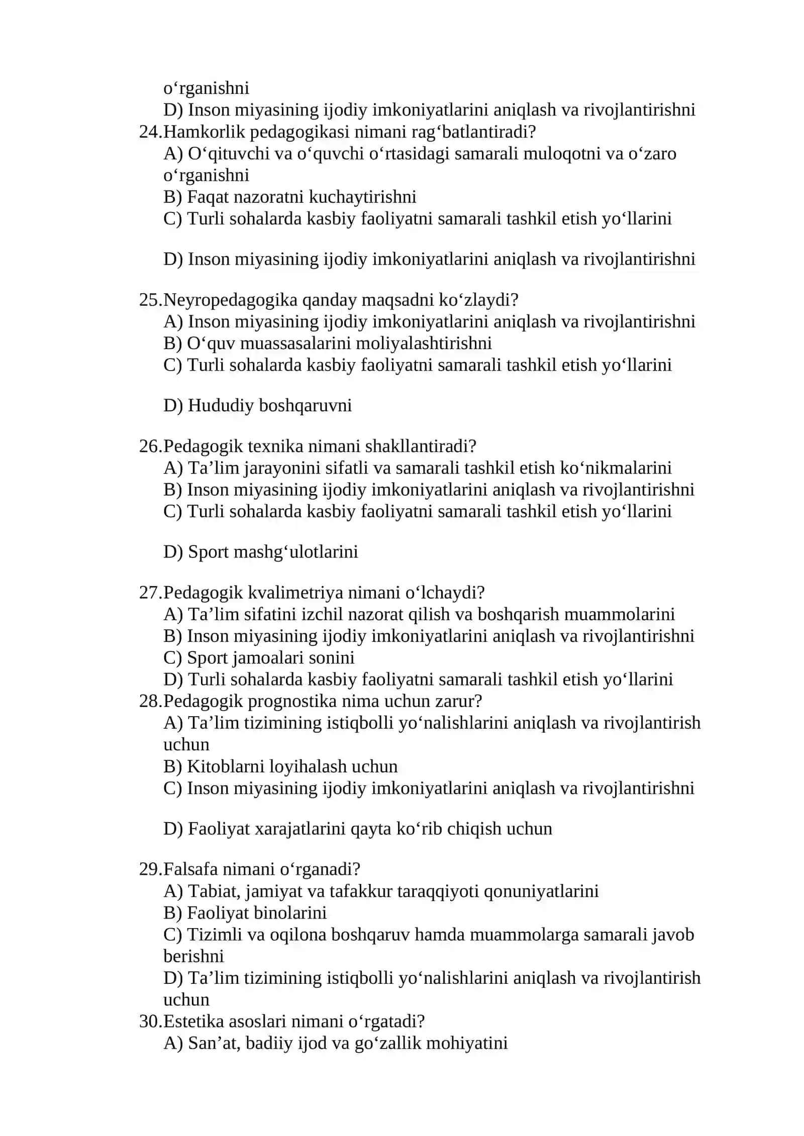 Kreativ pedagogika fanidan test savollari 4