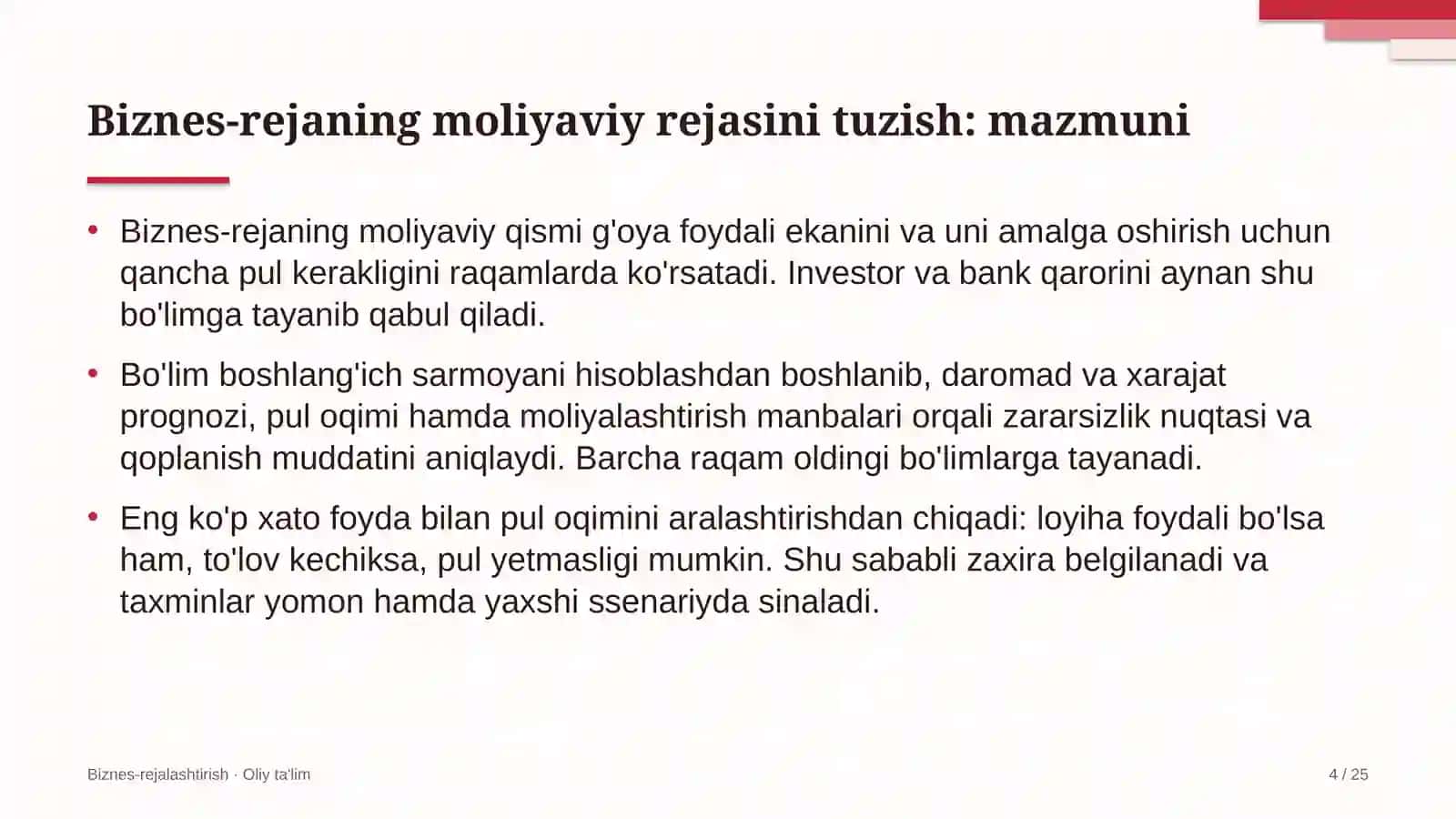 dasturiy ta'minotni testlash sohasida biznes rejaning moliyaviy rejasini tuzish 2591 4