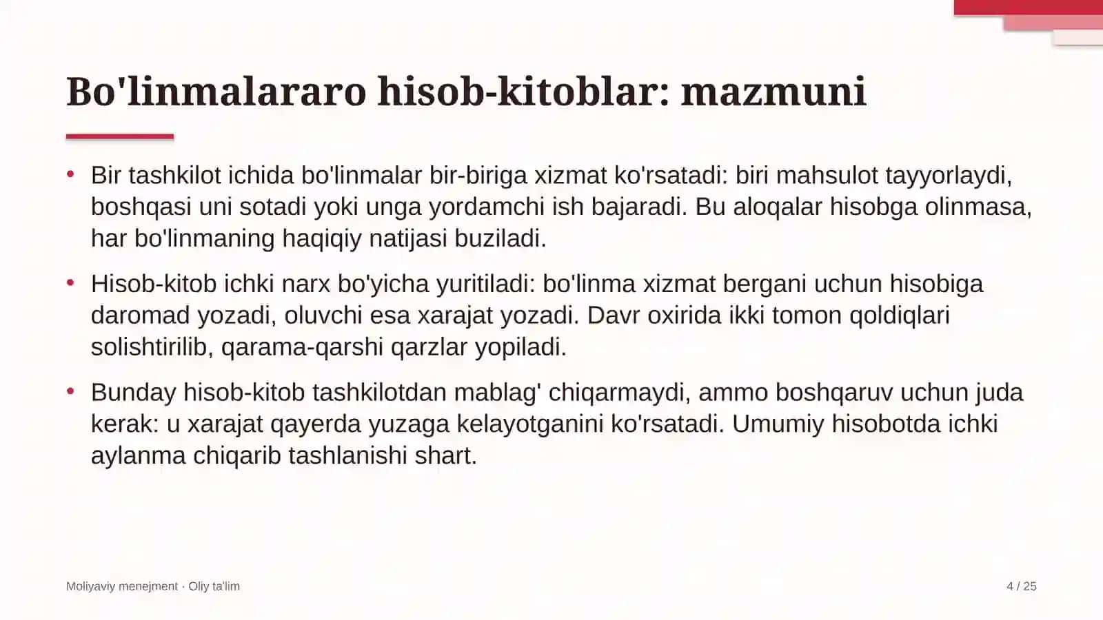 Sport majmualarida bo'linmalararo hisob-kitoblarni tashkil etish 4