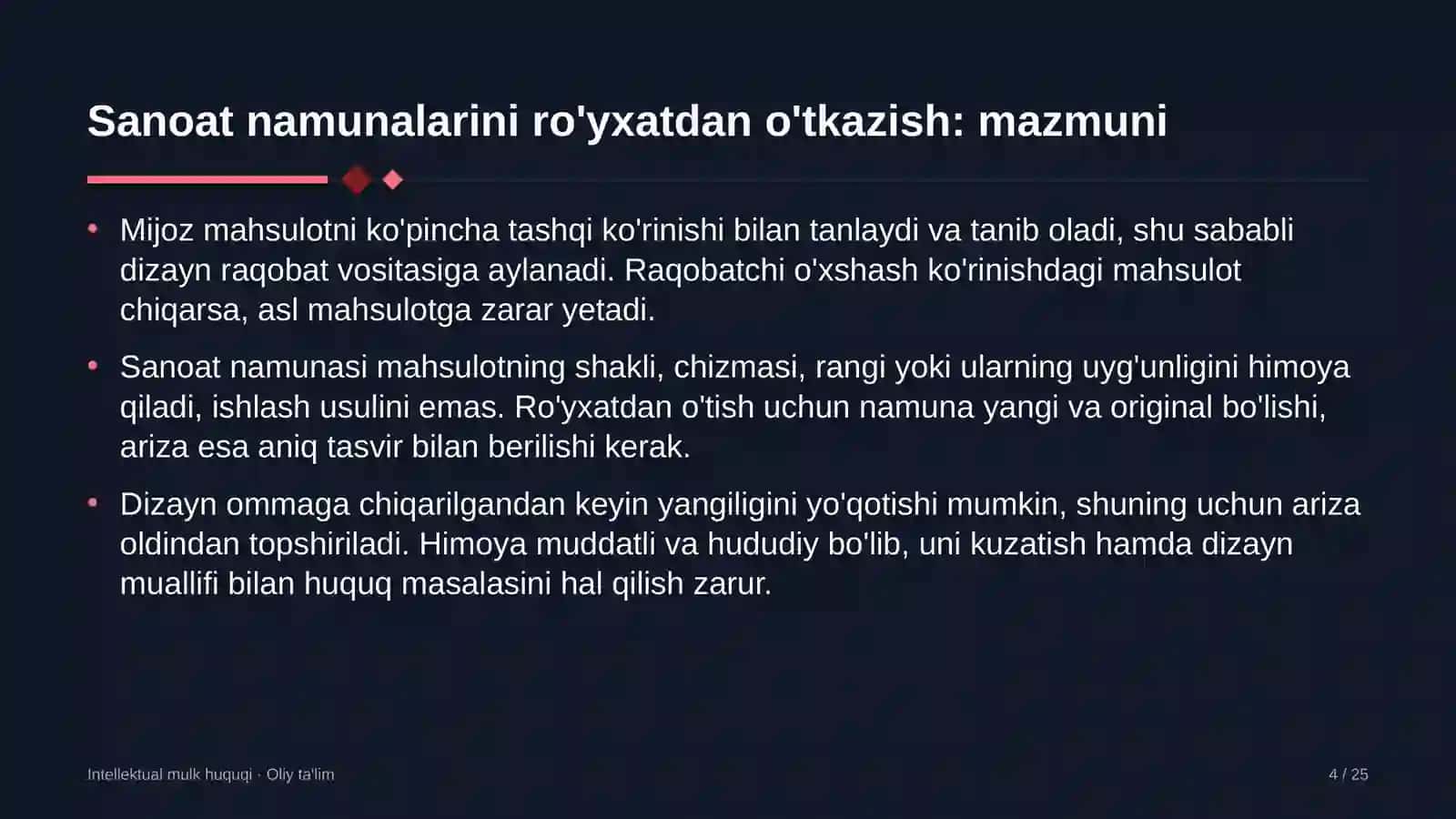 Sanoat namunalarini ro'yxatdan o'tkazish: mohiyati 4