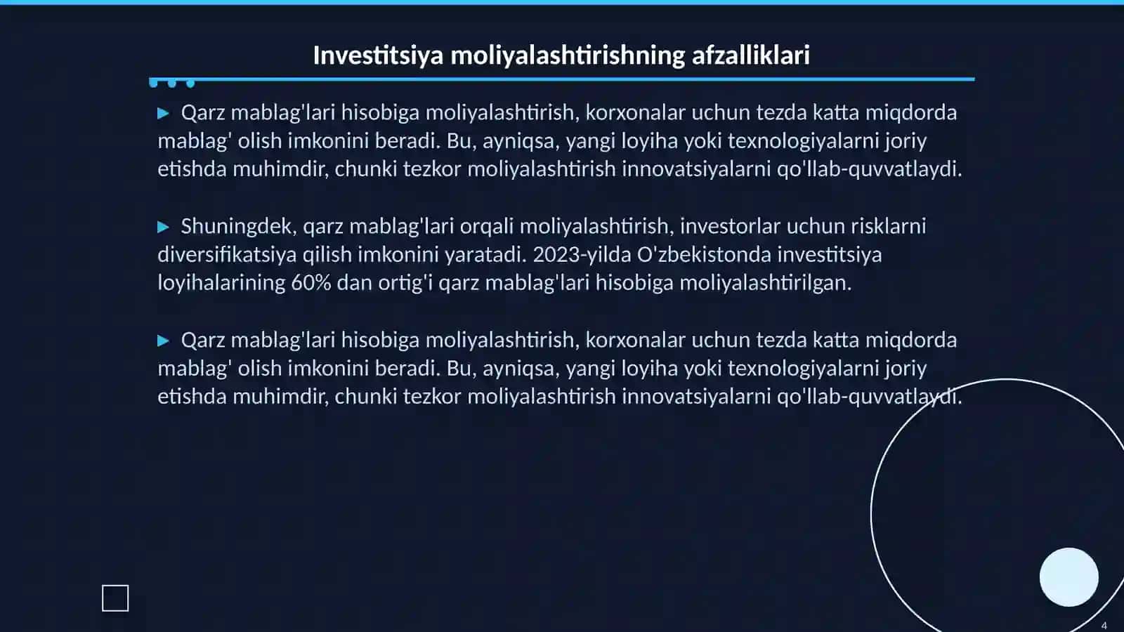 Qarz mablag'lari hisobiga investitsiyani moliyalashtirish 4