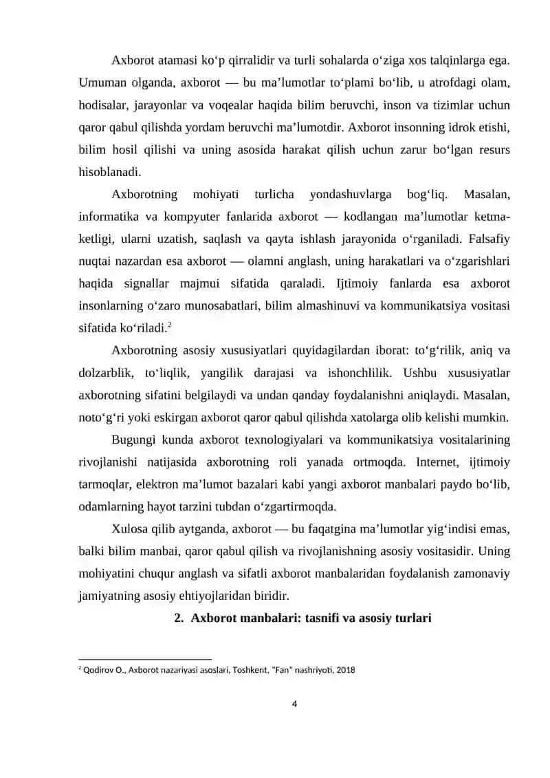 AXBOROT NIMA VA UNING MANBALARI 4