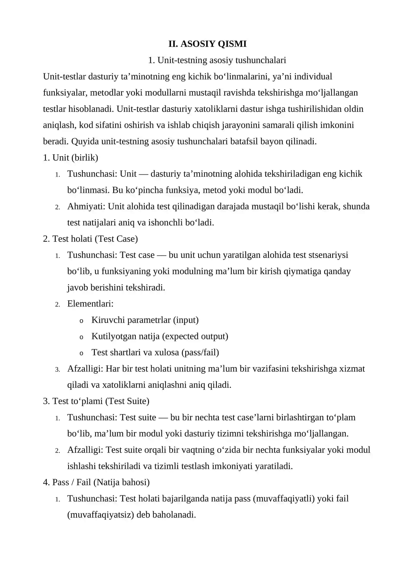 UNIT-TEST YOZISH VA SINOV PLATFORMALARI 4