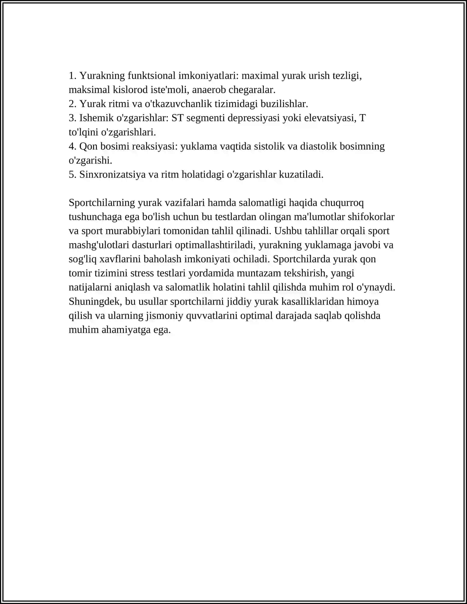 SPORTCHILARDA YURAK QON TOMIR TIZIMINING FUNKSIONAL SINAMALAR YORDAMIDA TEKSHIRISH USULLARI 4