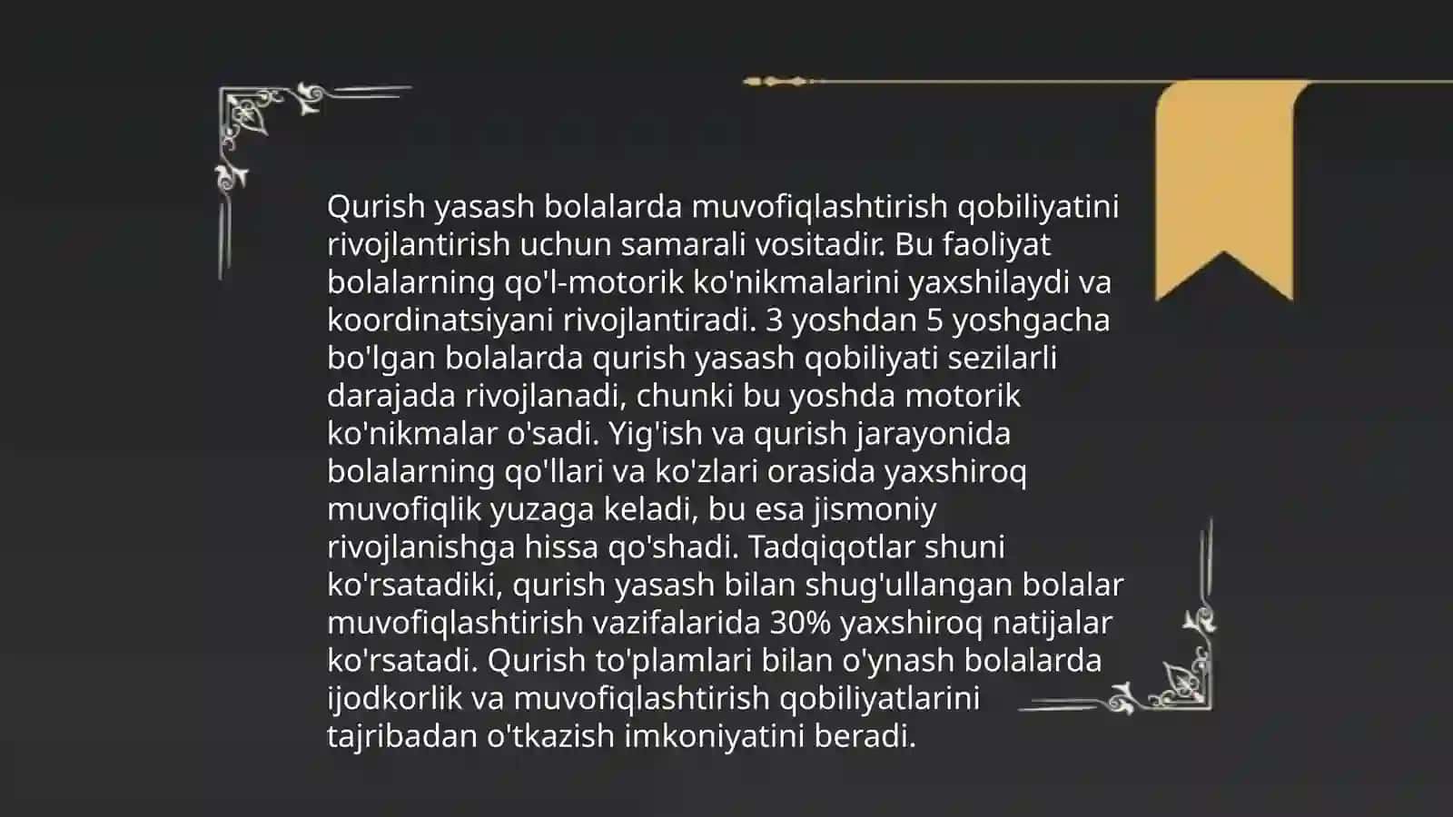 Qurish yasash mashg'ulotlari 4