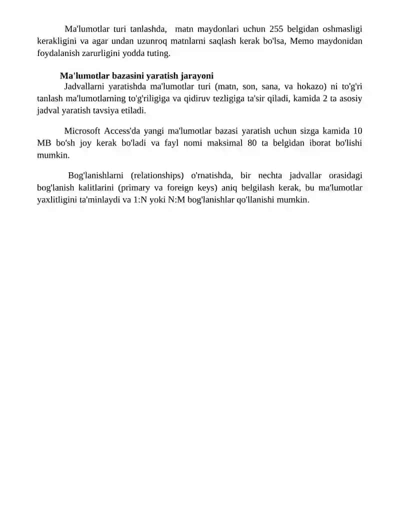 Microsoft Access dasturida mahlumotlar bazasiniyaratish 4