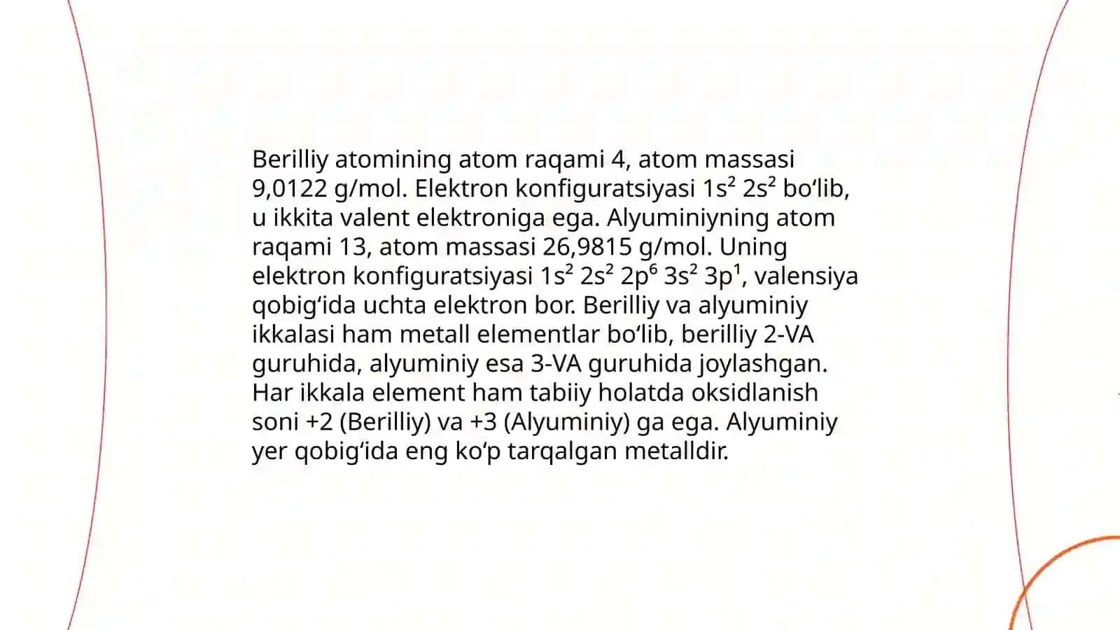 3A guruh elementlari Berilliy va Alyuminiy misolida 4