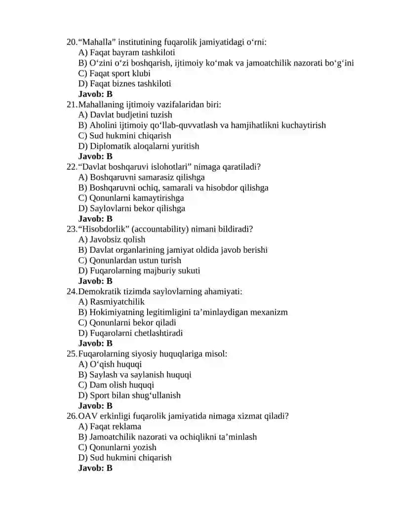 Oʻzbekistonning eng yangi tarixi 5-test 4