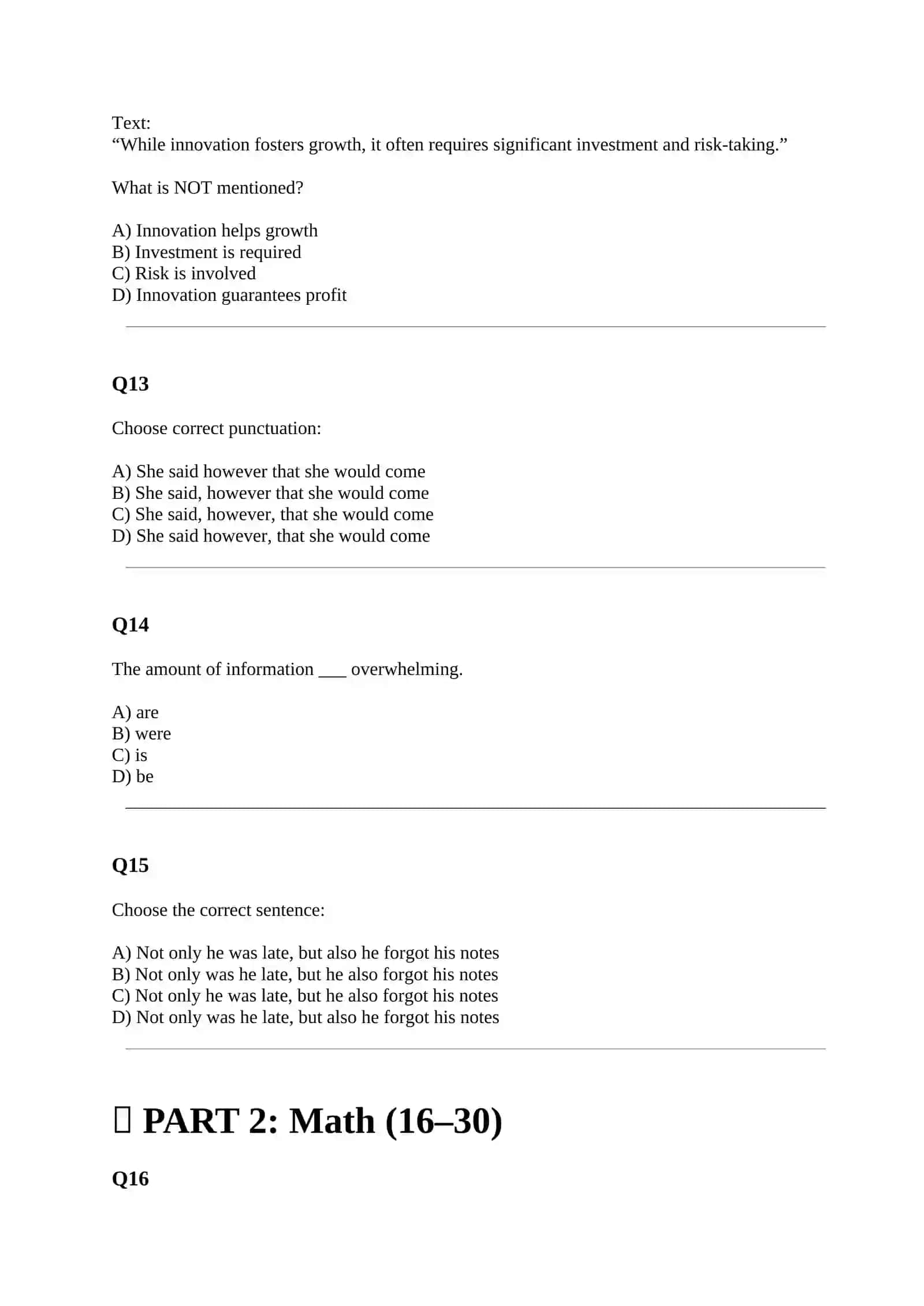 SAT STYLE TEST WITH ANSWERS 4