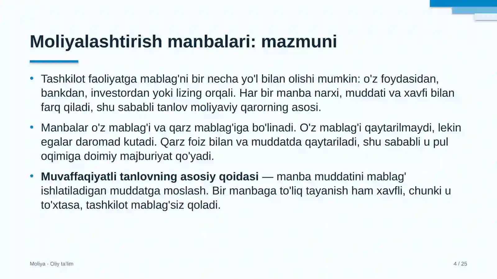 Elektr montaj ishlarida moliyalashtirish manbalari 4