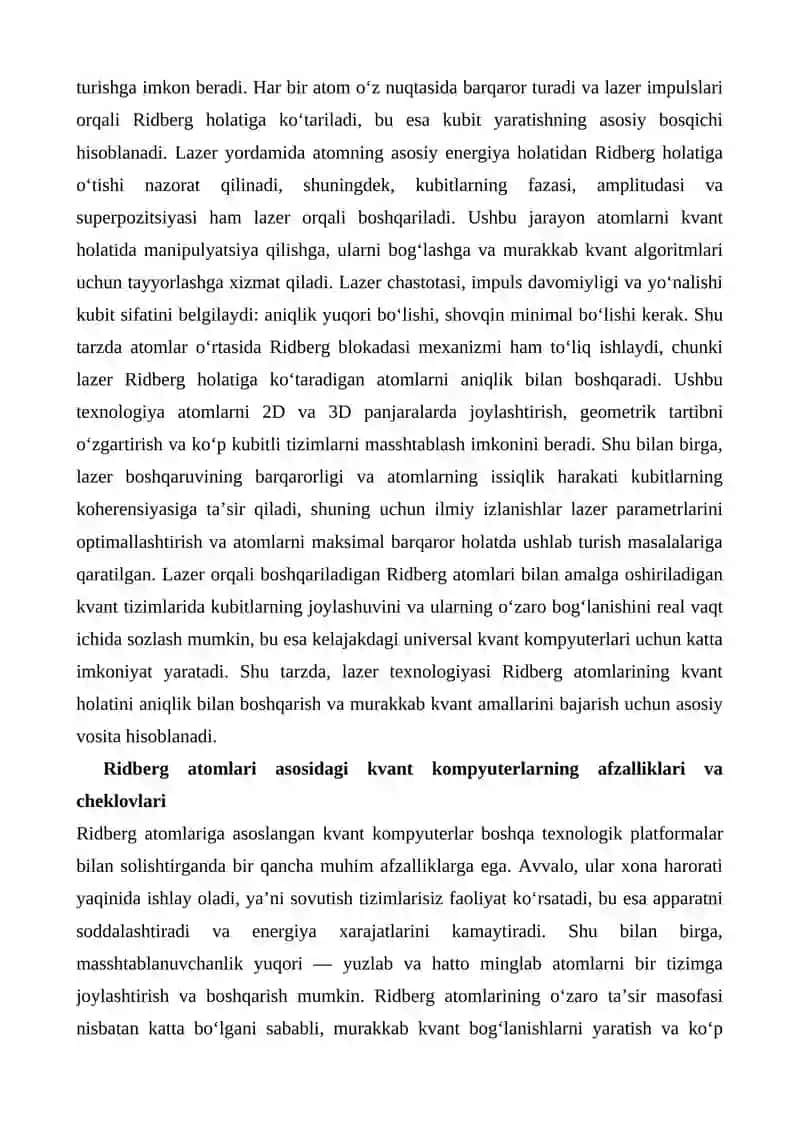 Kvant kompyuterlari uchun Ridberg atomlari 4