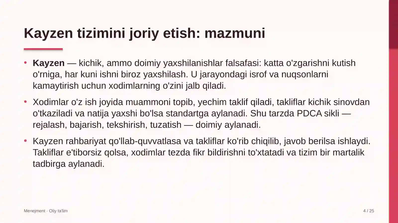 Davlat universitetlarida kayzen tizimini joriy etish 4