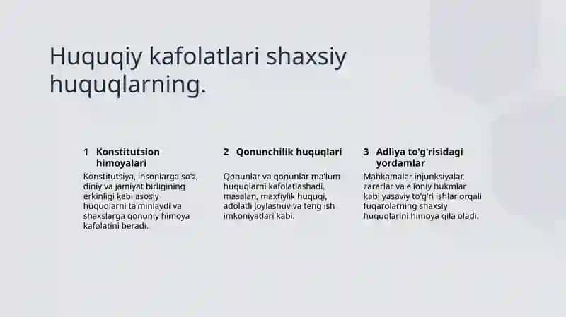 Inson hamda fuqaroning huquq va erkinliklarini kafolatlari.fuqarolarning burchlari 4