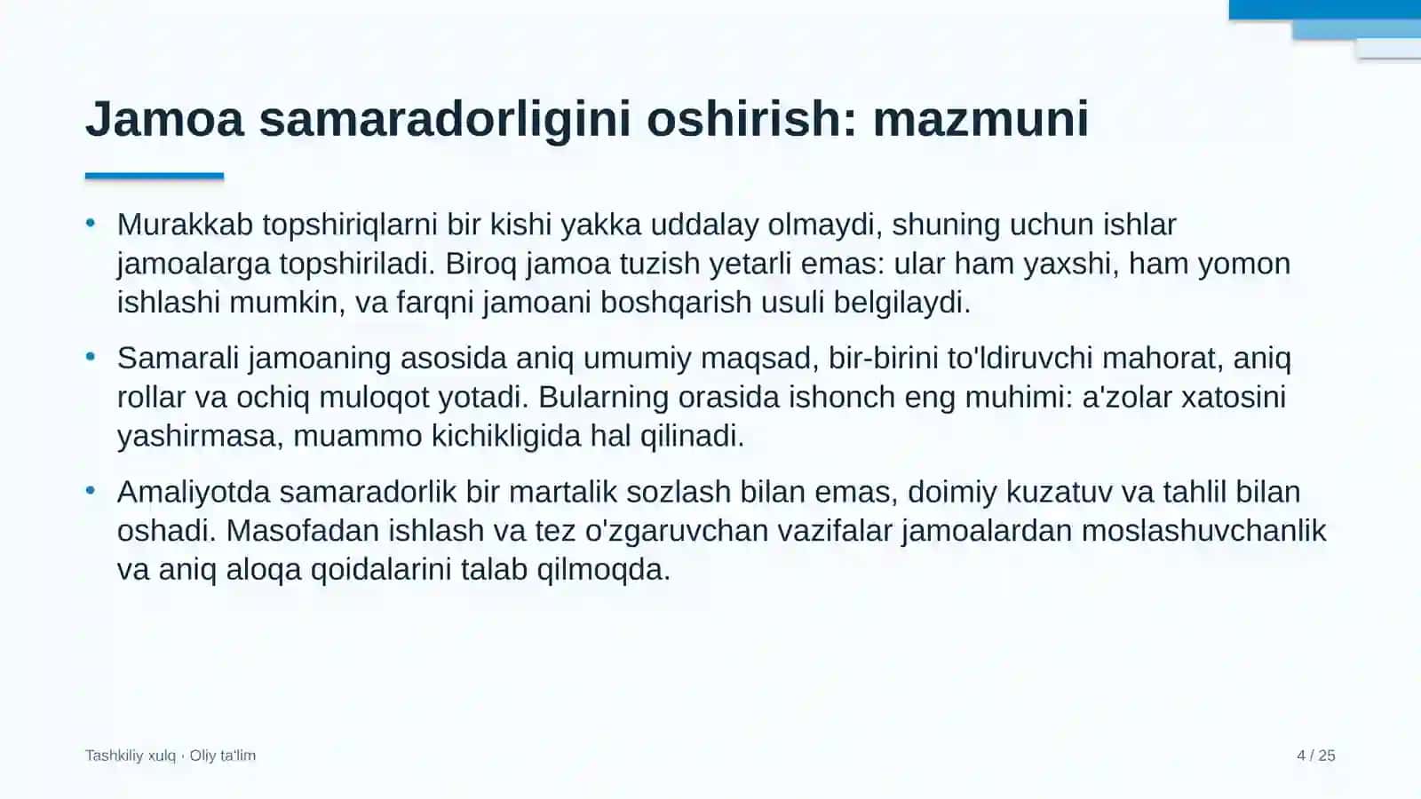 Tom yopish ishlarida jamoa samaradorligini oshirish 4