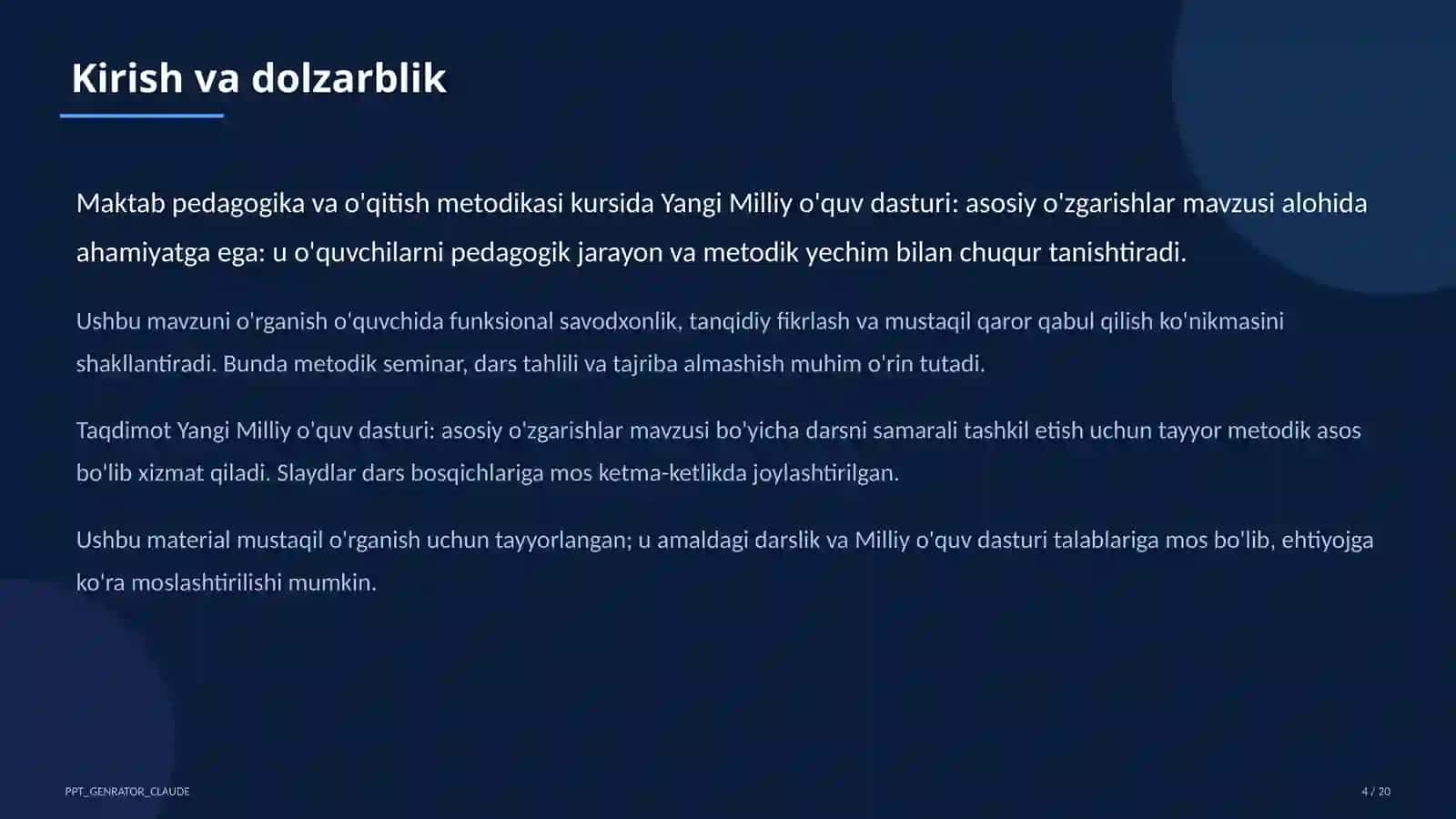 Yangi Milliy o'quv dasturi: asosiy o'zgarishlar 4