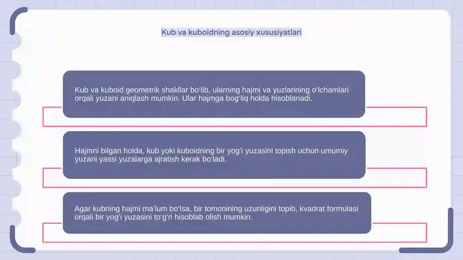 Kub va kuboidning bir yogʻi yuzini topish 4