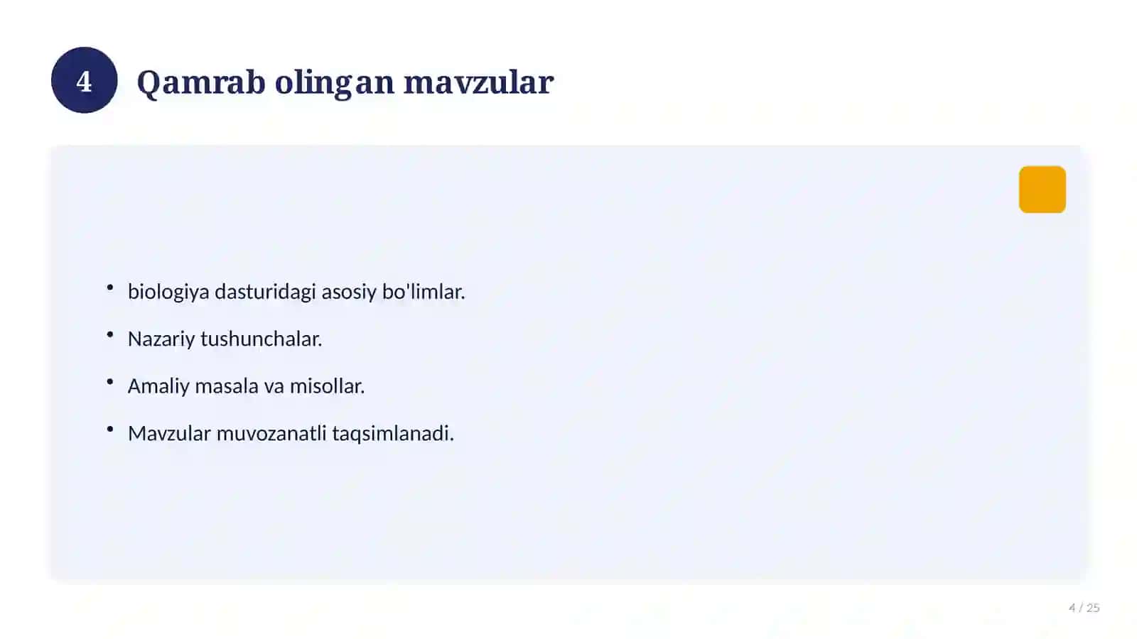 Biologiya fanidan 5-sinf test savollari to'plami 4