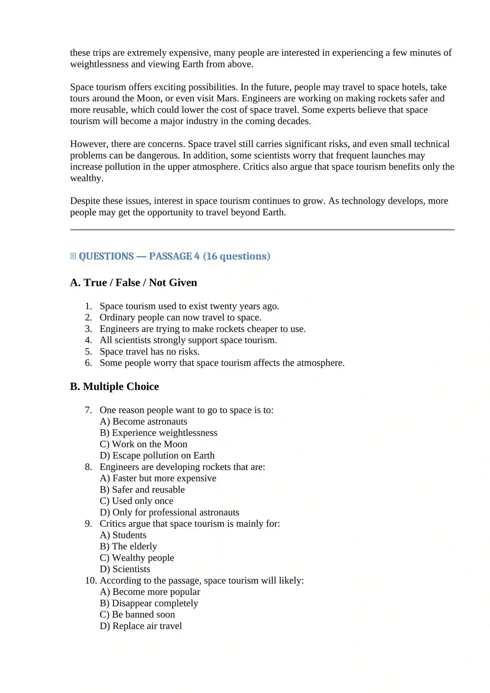 Reading passages for elementary and intermediate students 4