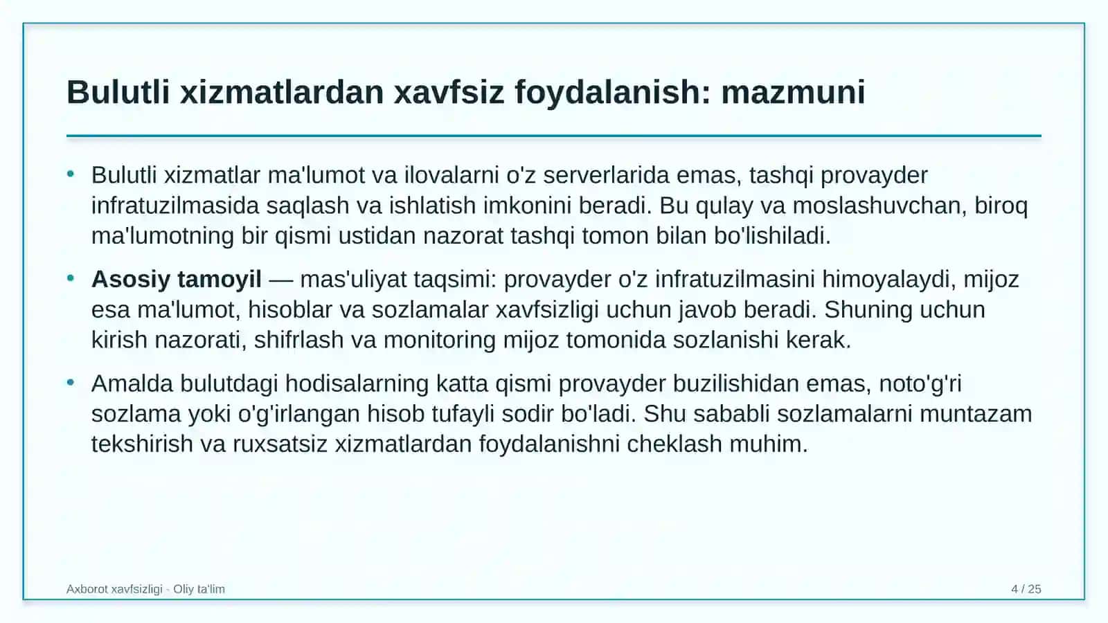 Axborot xavfsizligi · Oliy ta'lim 4