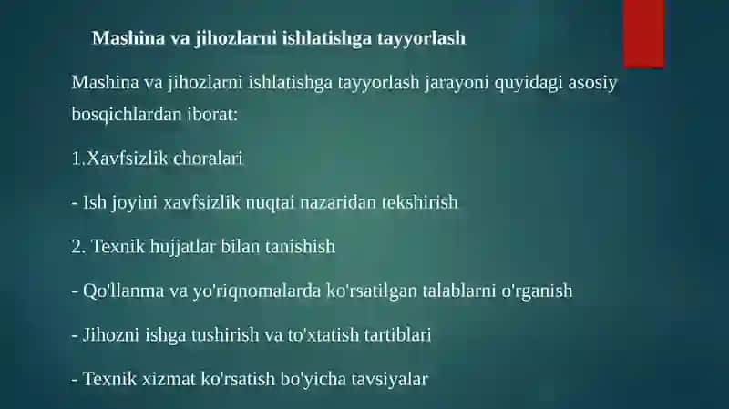 Mashina va jixozlarni ishlatish, ularga texnik xizmat ko‘rsatish 4