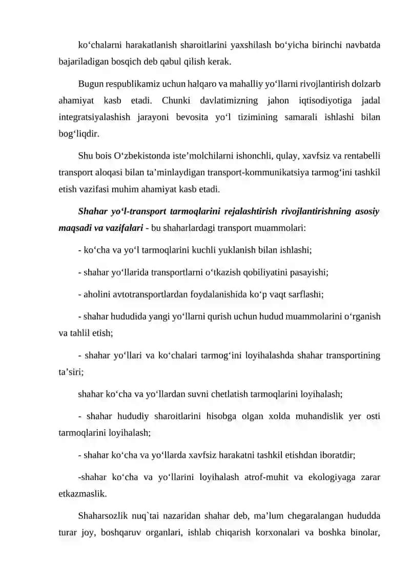 SHAHAR YO‘LLARI VA KO‘CHALARI ELEMENTLARINING KO‘RSATKICHLARINI ANIQLASH 4