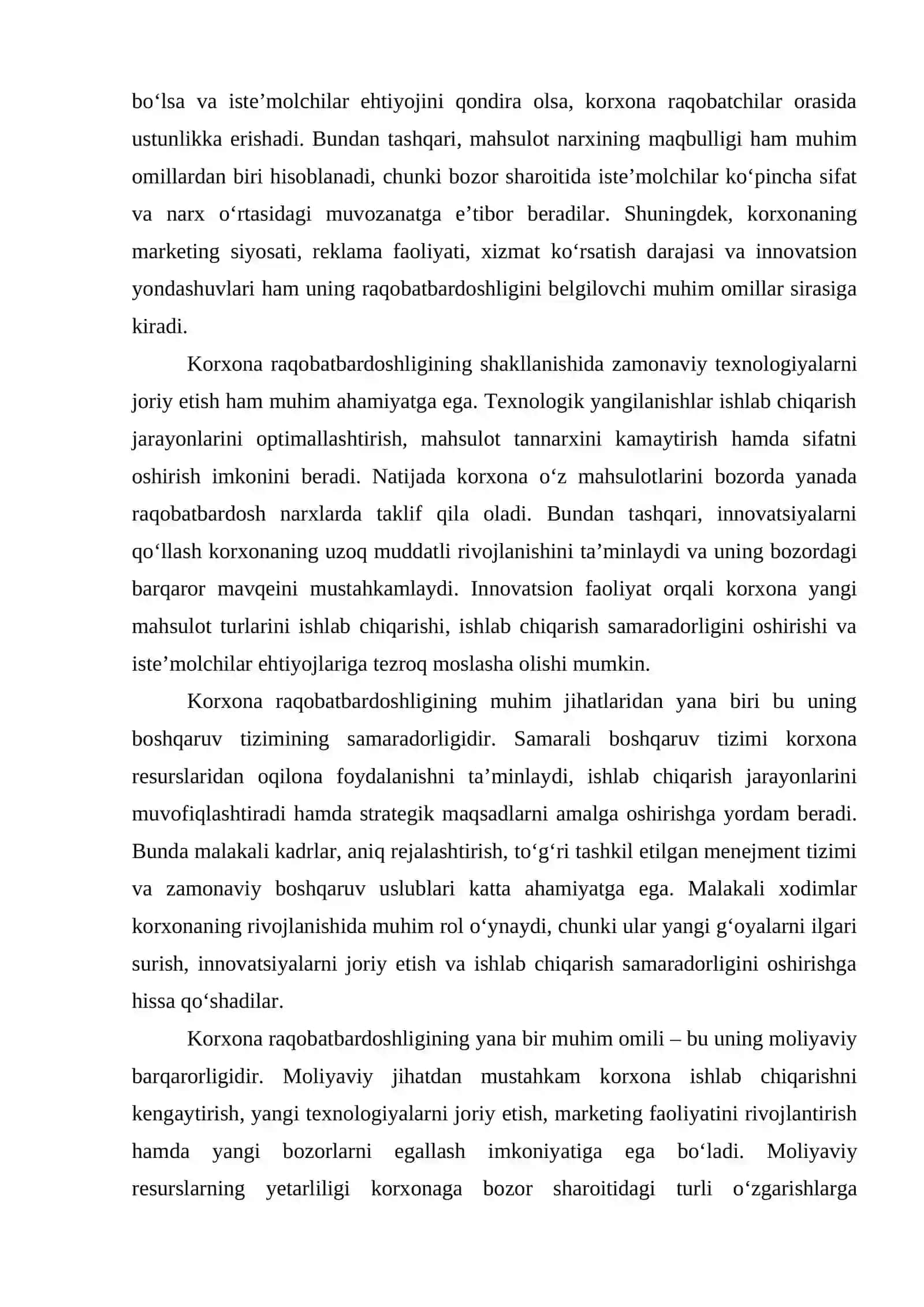 KORXONA RAQOBAT MAVQEINING ZAIF VA KUCHLI JIHATLARINING TAHLILI 4