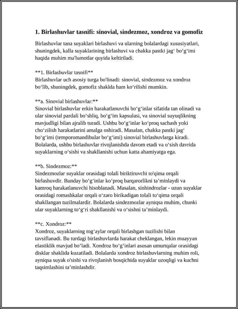BIRLASHUVLAR TANA SUYAKLARI BIRLASHUVI VA ULARNING BOLALARDAGI XUSUSIYATLARI KALLA SUYAKLARINING BIRLASHUVI CHAKKA PASKI JAGʻ BOGʻIMI 4