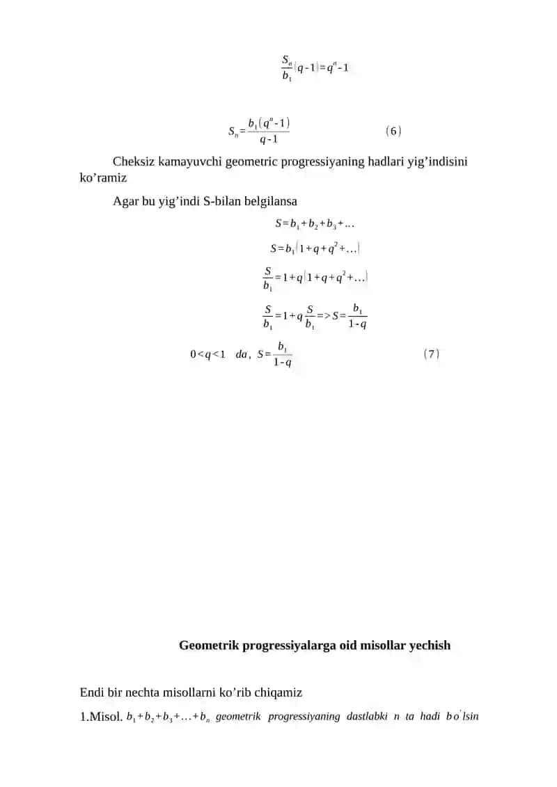 Geometrik progressiyalarga oid formulalar 4