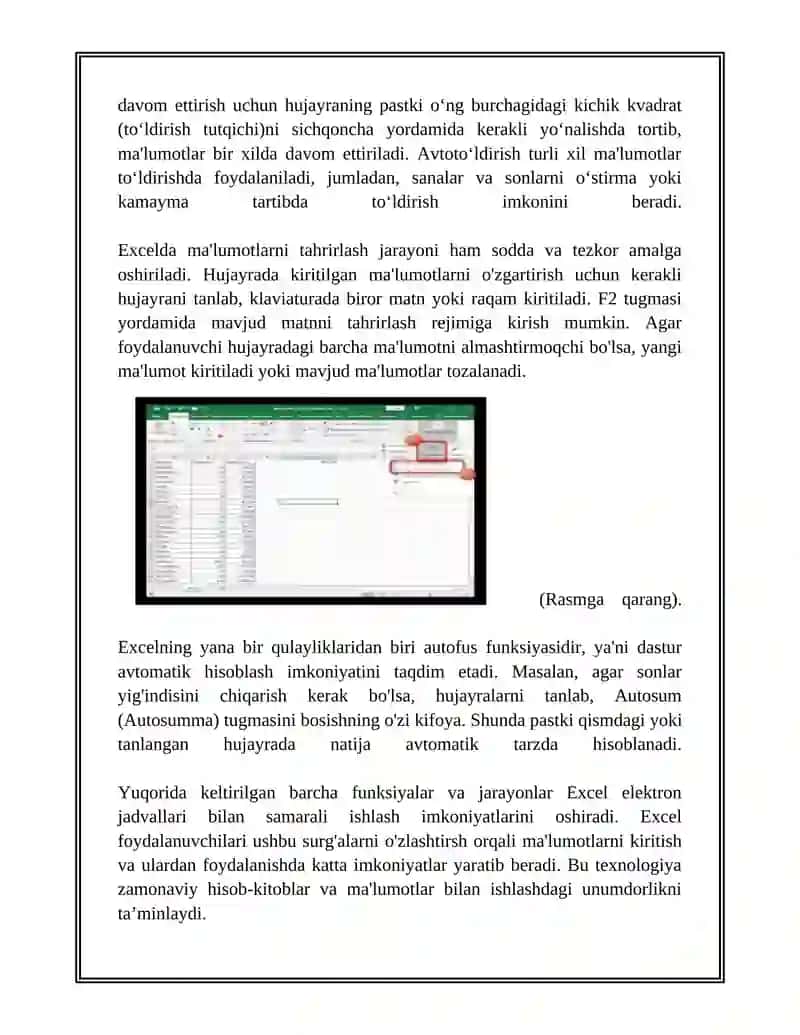EXCEL ELEKTRON JADVALLAR BILAN ISHLASH 4