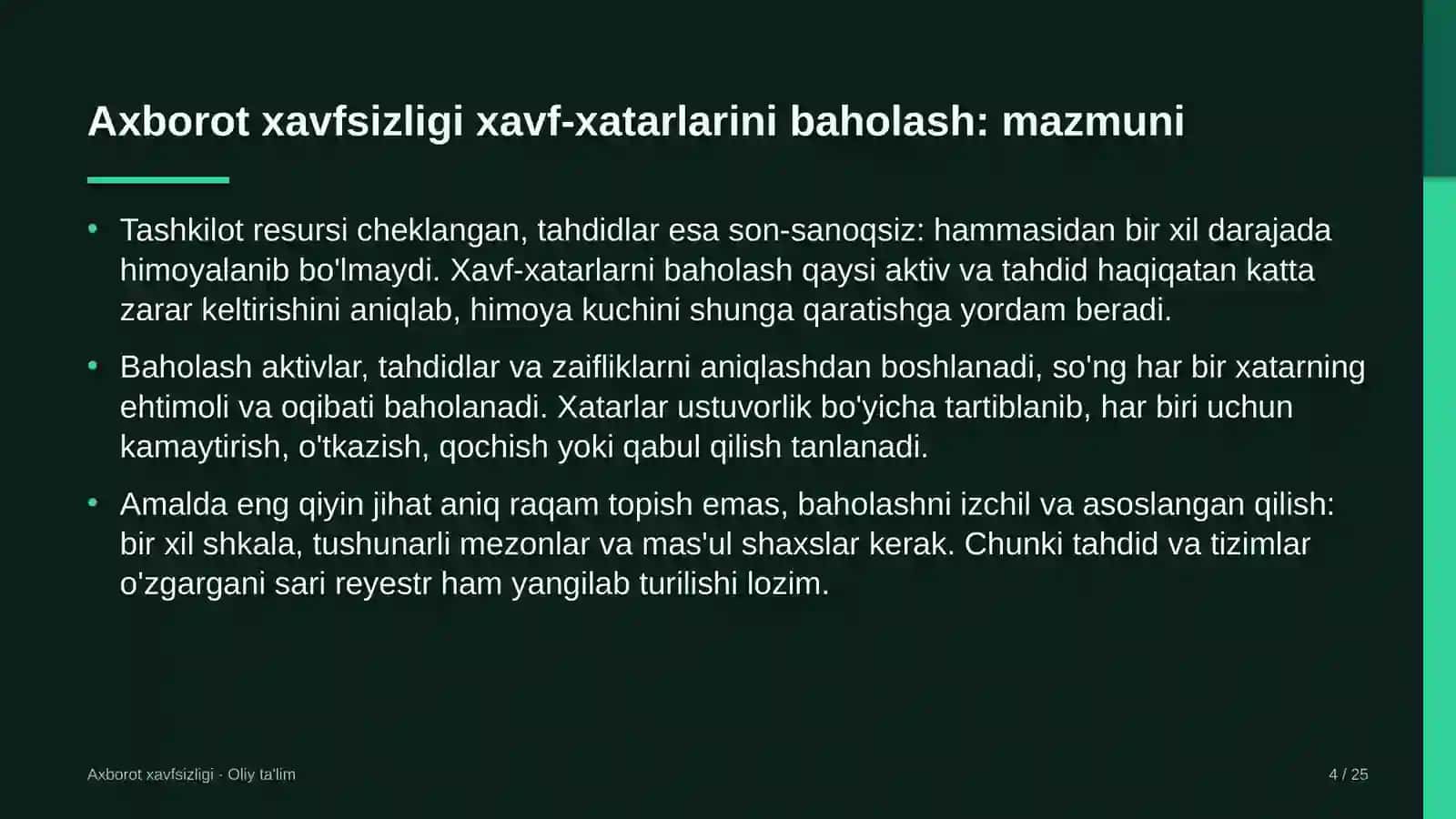 Axborot xavfsizligi · Oliy ta'lim 4