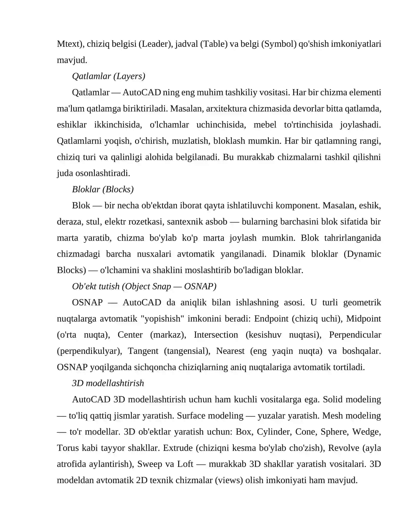 AvtoCAD dasturi interfeysi va imkoniyatlari 4