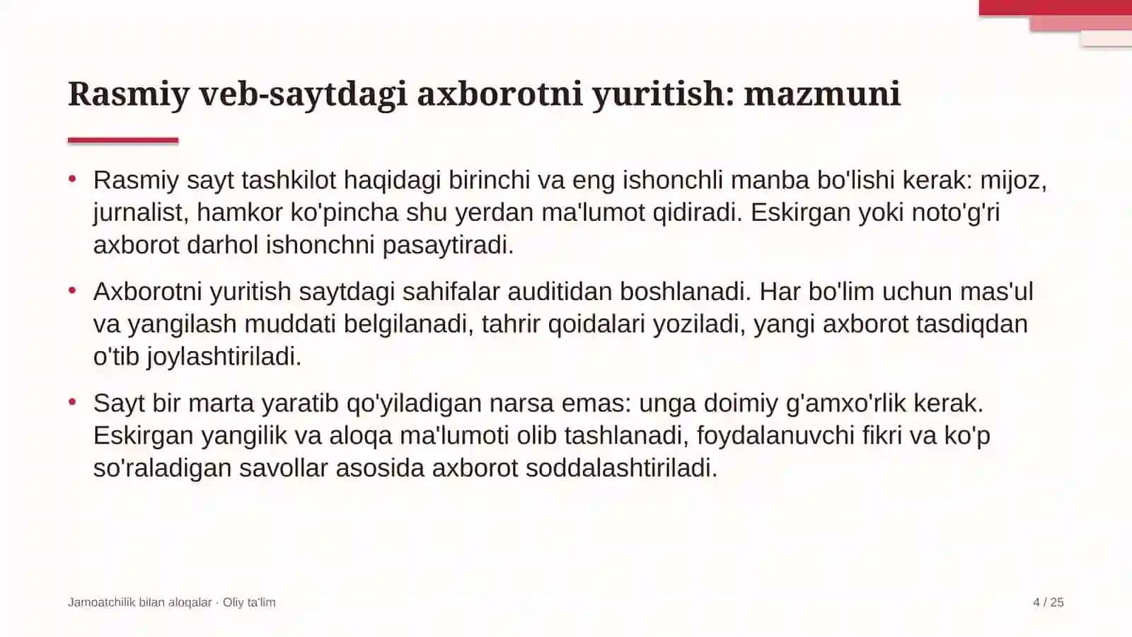 Jamoatchilik bilan aloqalar · Oliy ta'lim 4