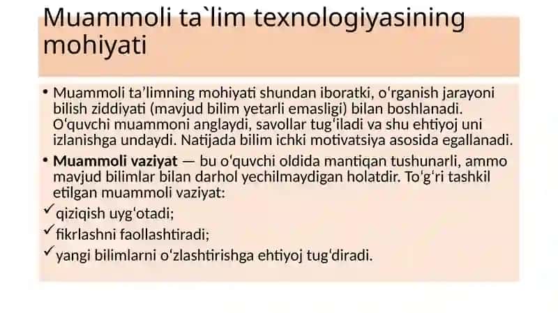 Muammoli ta’lim texnologiyasining kontseptual qoidalari 4