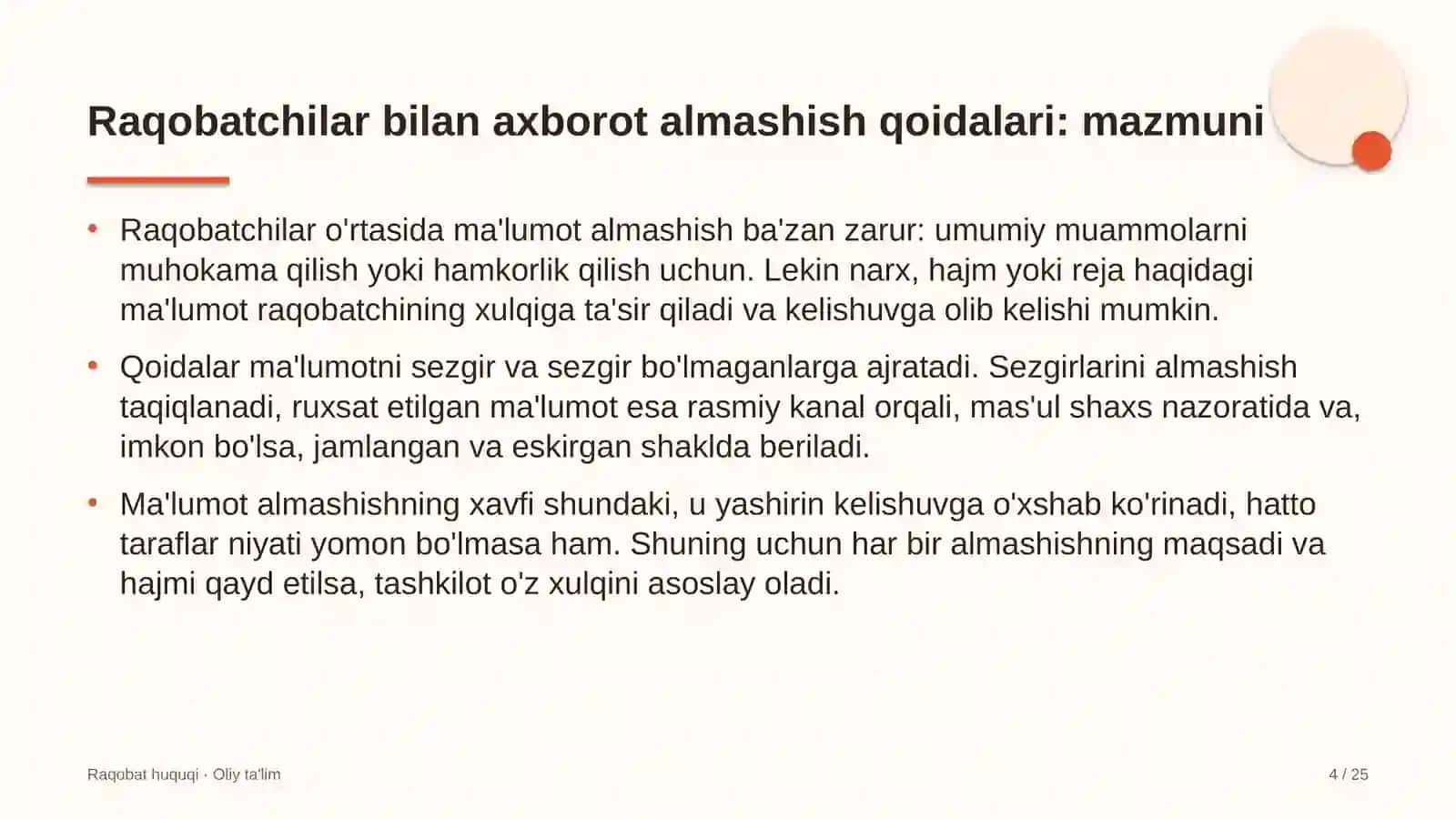 Zargarlik ustaxonalarida raqobatchilar bilan axborot almashish qoidalarini belgilash 4