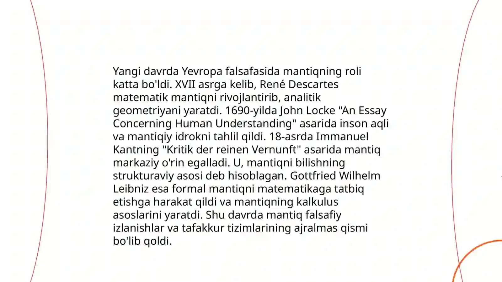 Yangi davr (XVII-XIX asrlar) va hozirgi zamon mantiq ilmi taraqqiyotining asosiy yoʻnalishlari 4