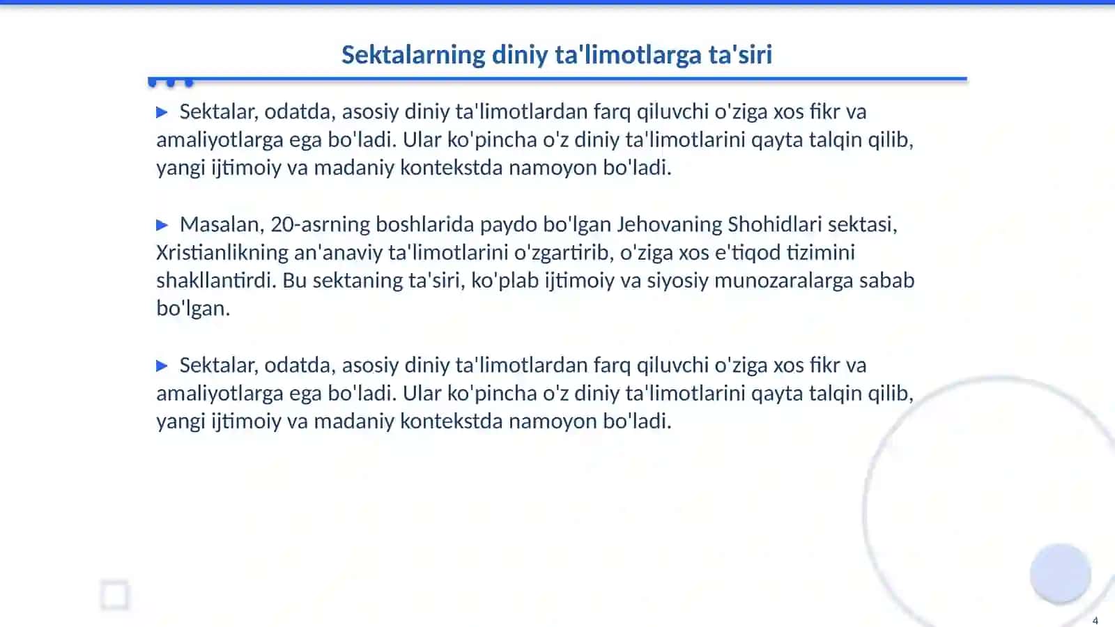 Diniy ta'limot va sektalar 4