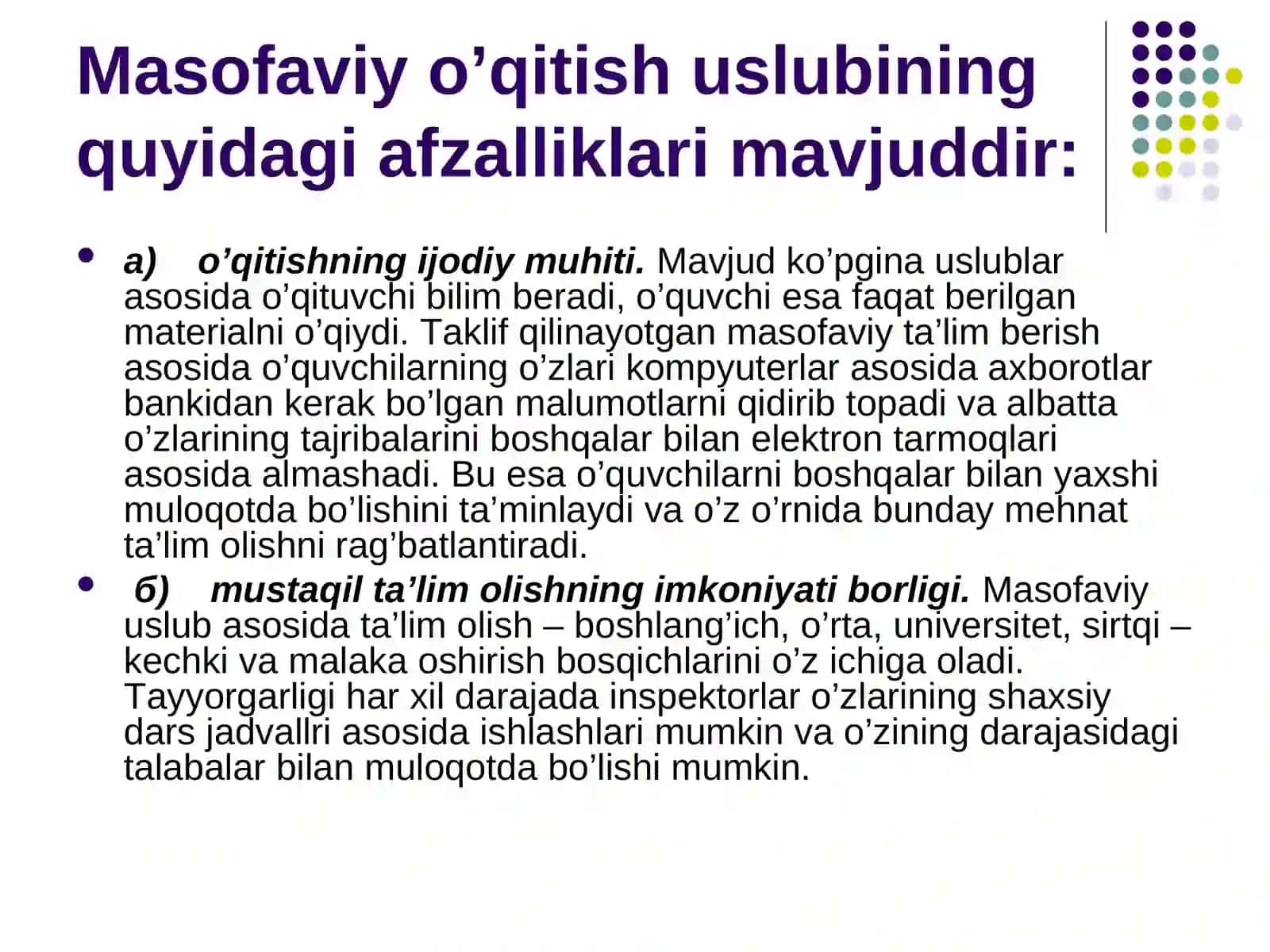 Masofaviy ta’lim berish uslub 4