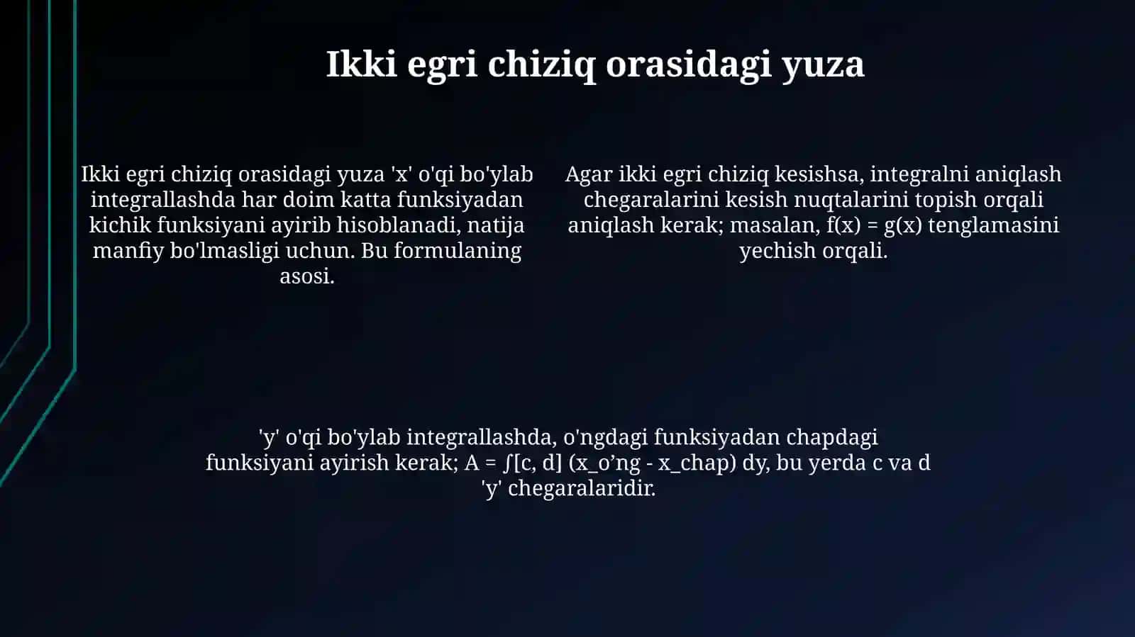 Aniq integral yordamida yassi figuralar yuzalarini hisoblash 4