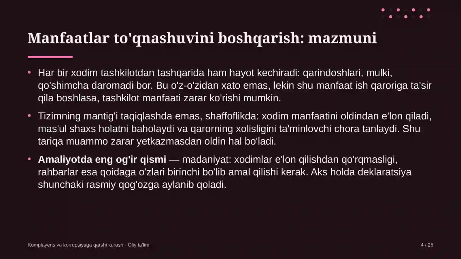 Elektron tijoratda manfaatlar to'qnashuvini boshqarish 4