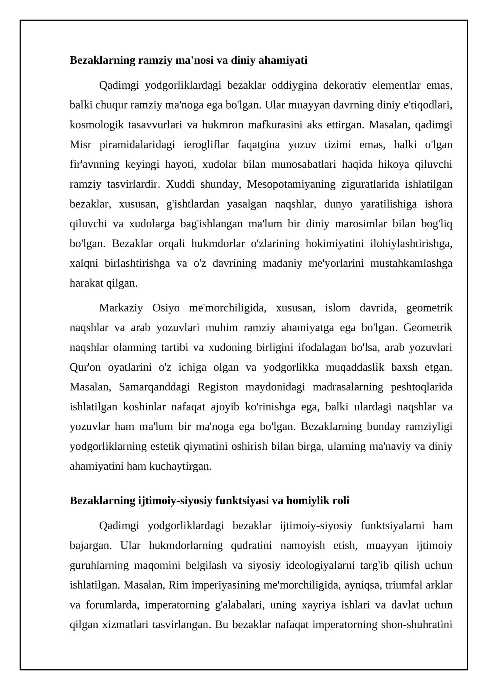 Qadimgi yodgorliklardagi bezaklarning maqsadi va ahamiyati 4