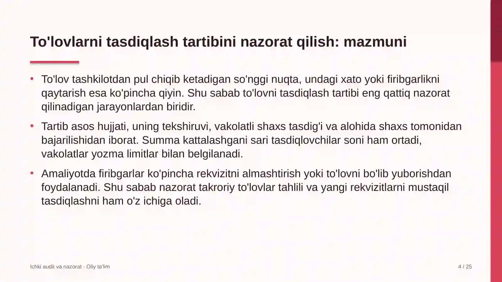 Atrof-muhitni muhofaza qilish organlarida to'lovlarni tasdiqlash tartibini nazorat qilish 4