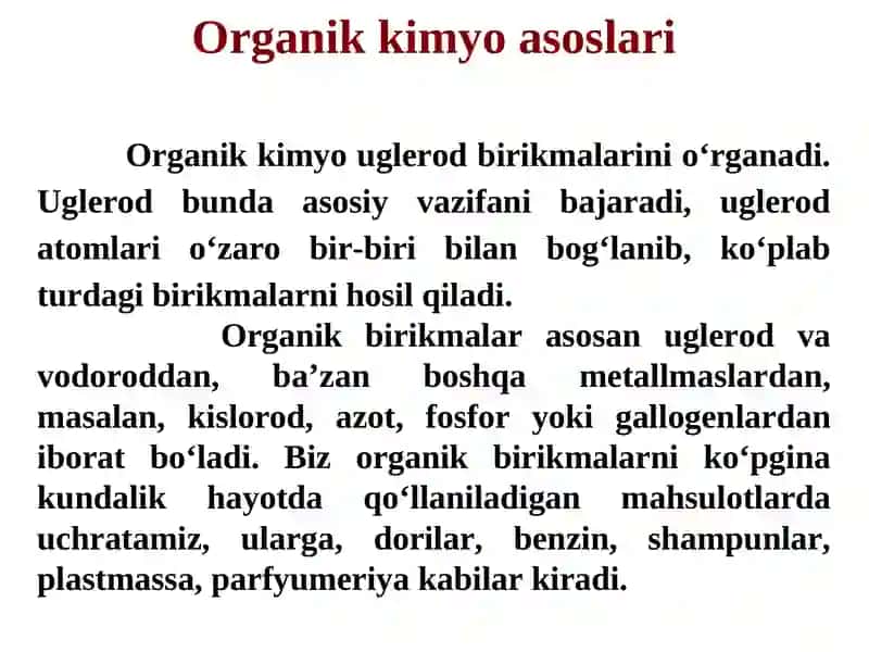 ORGANIK KIMYO ASOSLARIMa’ruzachi 4