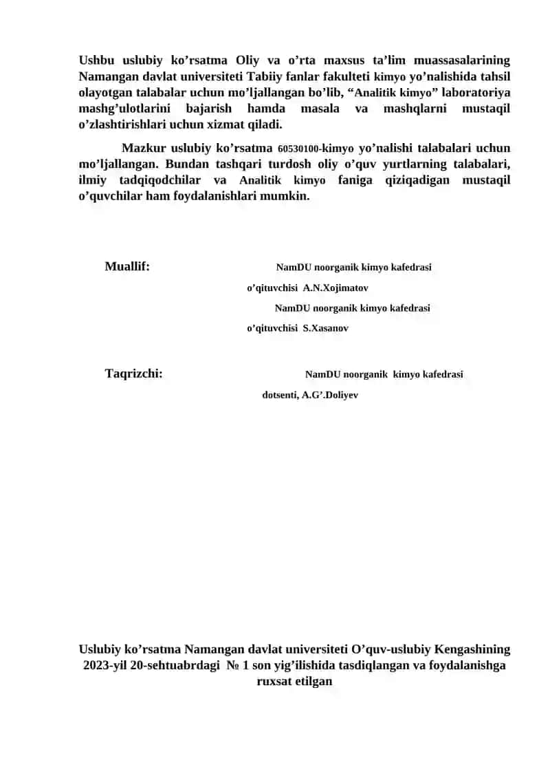 Analitik kimyo laboratoriya mashg'ulotlari 4