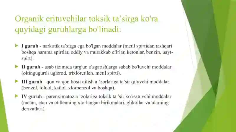 Organik eritivchilardan zaharlanish 4