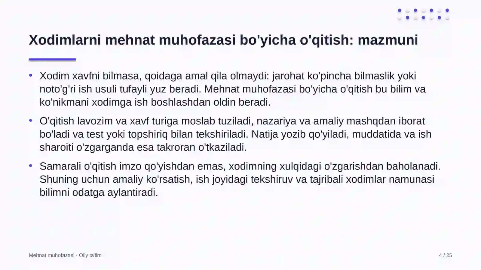dorixonalarda xodimlarni mehnat muhofazasi bo'yicha o'qitish 6423 4