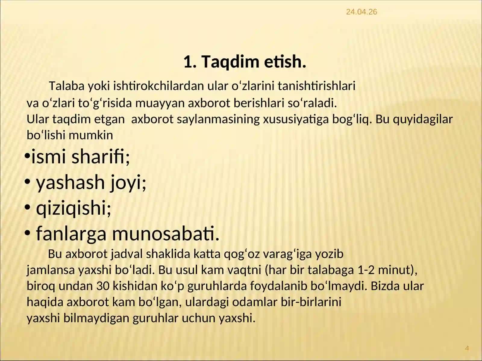 “MUZYORAR”metodi 4
