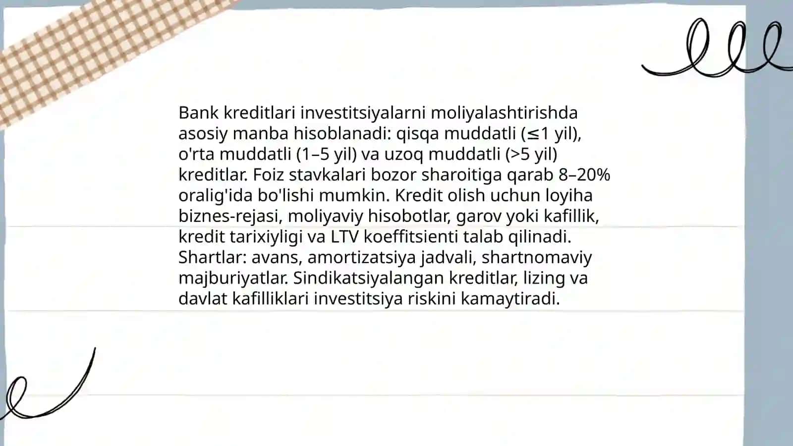 Investitsiya faoliyatini qarz mablagʻlari bilan moliyalashtirish 4