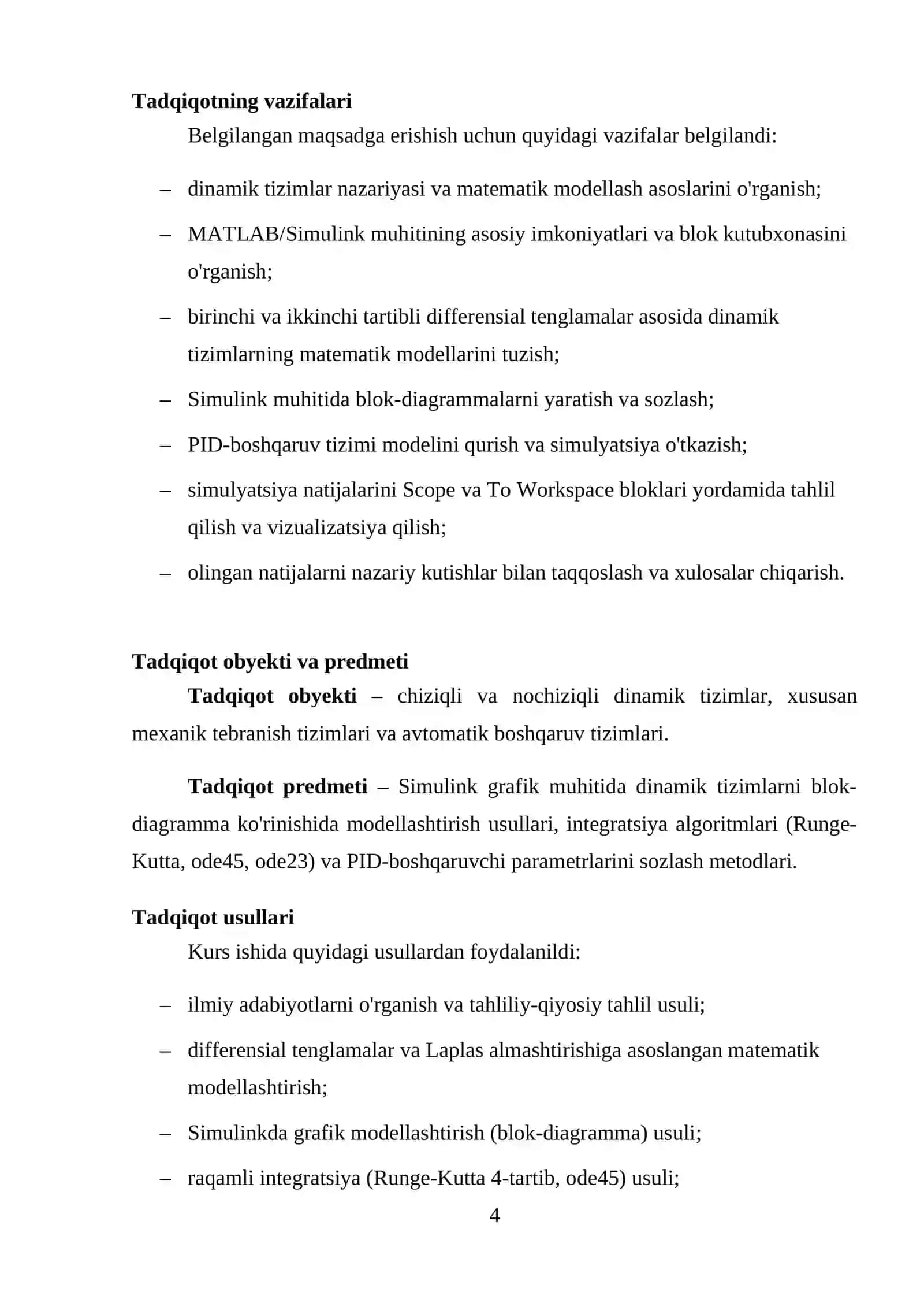 Dinamik tizimlarni modellashtirishda Simulink paketidan foydalanish 4